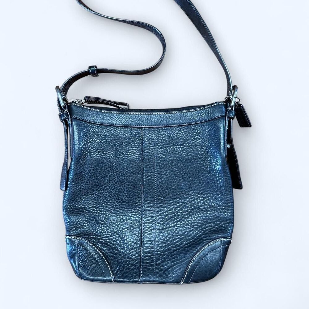 COACH Black Pebbled Leather Shoulder Bag | Classic Minimalist Icon